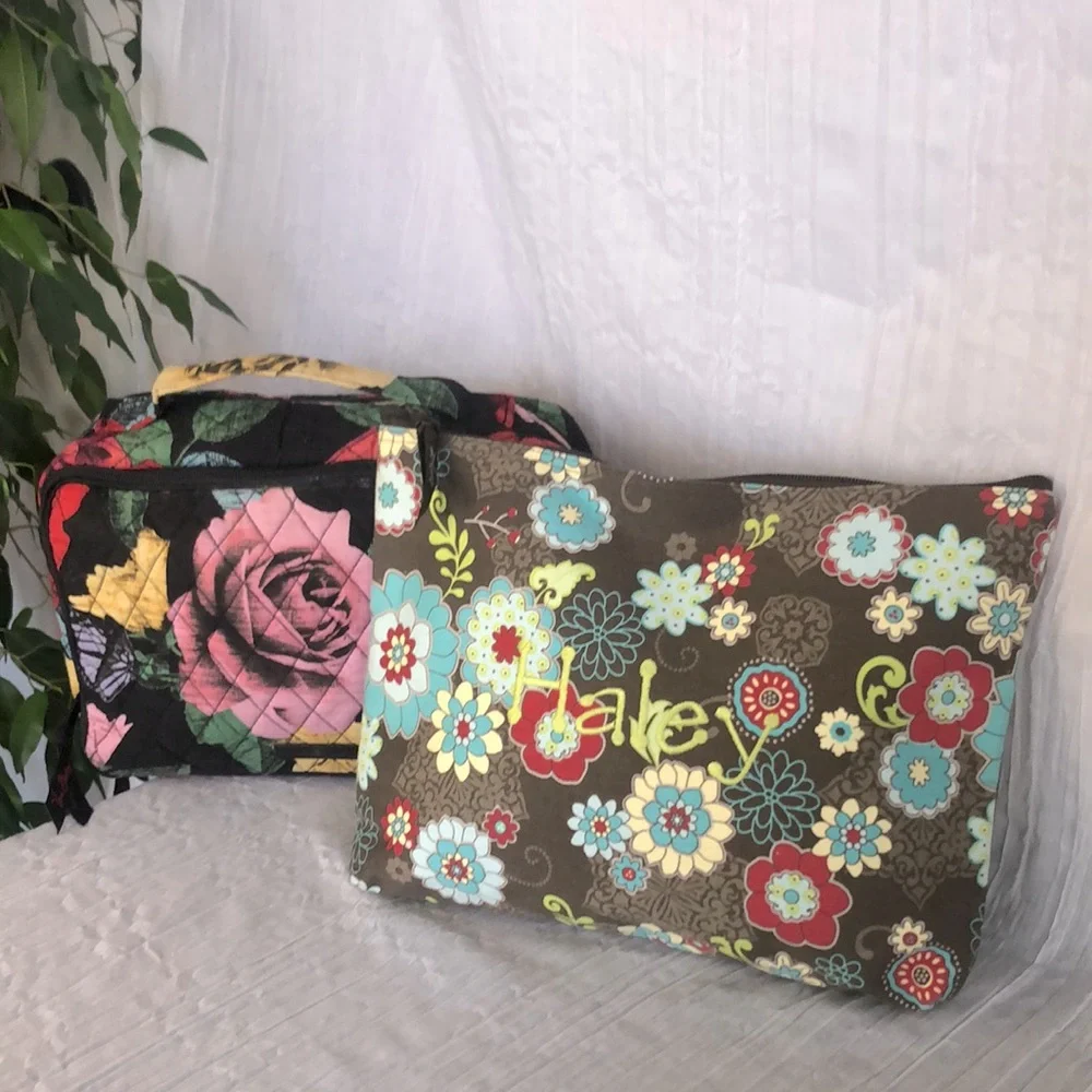 VERA BRADLEY large Havanna Rose & THIRTY ONE make up case cosmetic travel bags